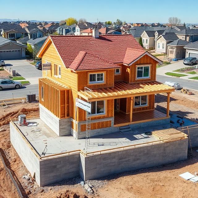New custom home under construction showing foundation, framing, electrical, plumbing, HVAC, insulation, roofing, and final finishing stages prepared for professional building inspections.