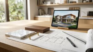 Blueprint revisions and project documents highlighting potential red flags when hiring a home builder.