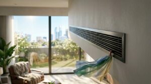 HVAC system performance check using airflow testing at a residential air vent.