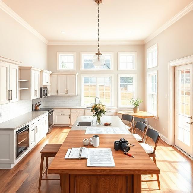 Completed new construction home prepared for a punch list inspection, featuring finished interiors, inspection documents, warranty paperwork, and realistic minor defects awaiting correction before final handover.