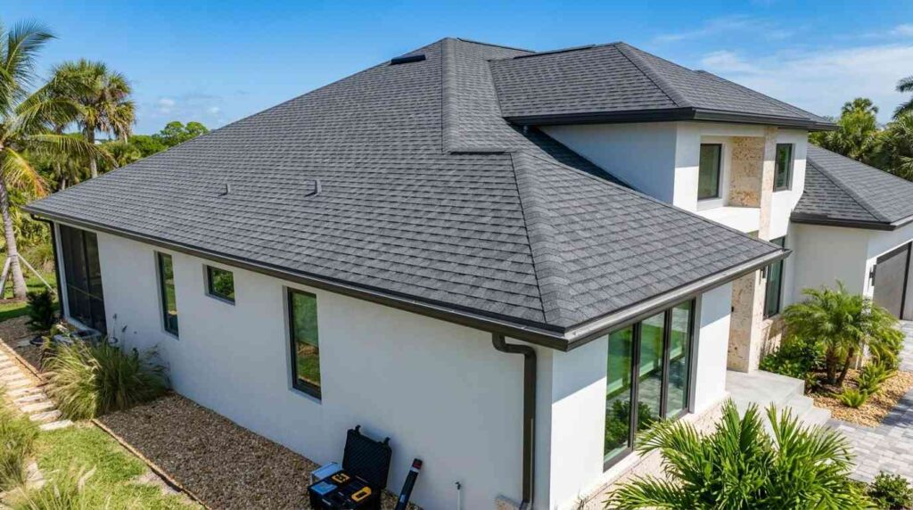 luxury Florida home built to modern hurricane-resistant building code with premium roofing and impact-resistant exterior features