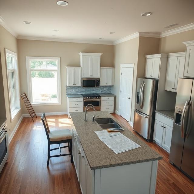 Completed new construction home prepared for a pre-closing inspection, featuring finished flooring, cabinetry, appliances, bathrooms, windows, doors, and realistic punch-list items awaiting final correction before settlement.